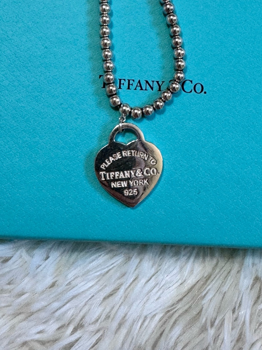 Tiffany & Co. Silver Heart Tag Bead Necklace with Signature Blue Pouch - Picture 2 of 4